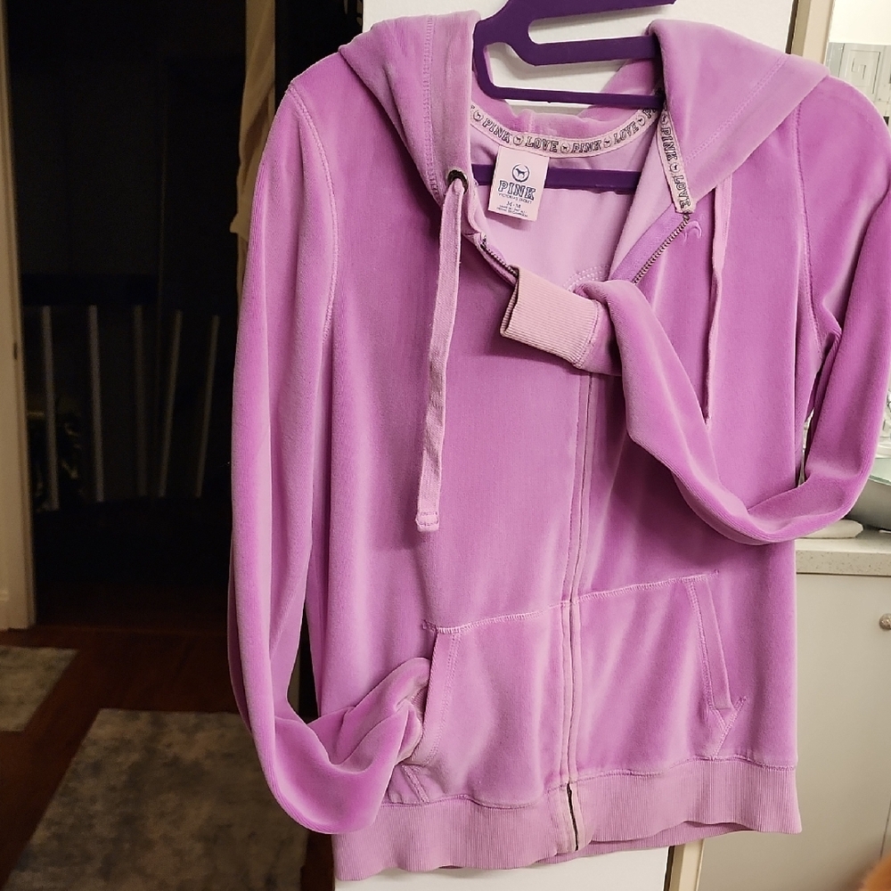 Victoria's Secret Pink VELOUR Zip-Up Hoodie Absolutely Beautiful Lilac 💜 - Picture 7 of 12